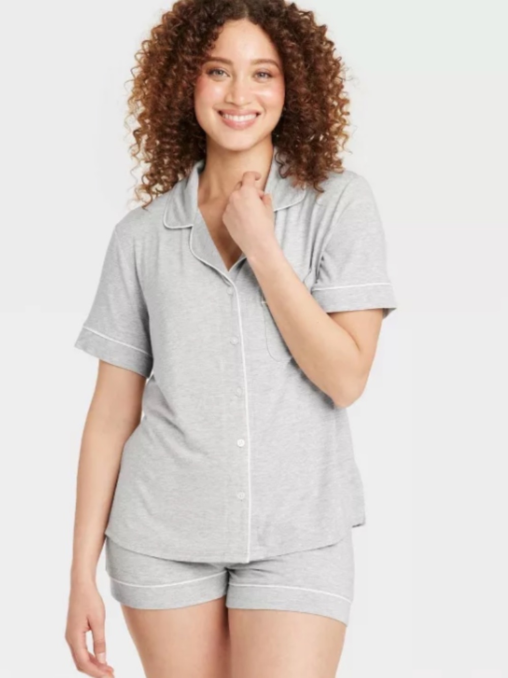 NWT AUDEN Women's Gray Cloud Knit Short Sleeve Top and Shorts Pajama Set- Size M